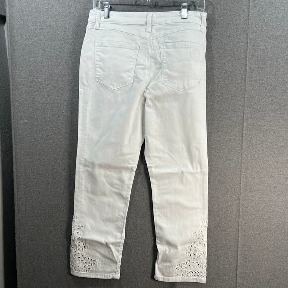 Laurie Felt Regular Daisy Floral Embroidered Ankle Jeans White, Reg 10 - Picture 2 of 14